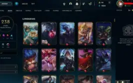 238 Skins (2 Vitoriosas), All Champs, 306 Ícones, 329 Emotes