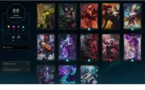 conta lol (lvl 124, 88 skins, 47 emotes, 155 icons)