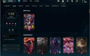 Conta platina 1 e plat 4 flex com 142 champs e 138 skins