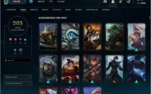 Conta de lol level 367 platina III 205 skins