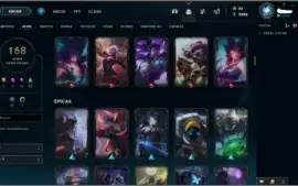 CONTA LEAGUE OF LEGENDS OURO 1, 168 SKINS 5 ULTIMATE.