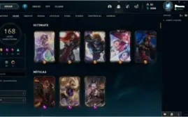 CONTA LEAGUE OF LEGENDS OURO 1, 168 SKINS 5 ULTIMATE.