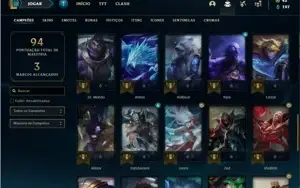 Conta ouro 1 com 50 Champs e 13 Skins + 2 Fragmentos