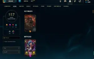Conta Platina 1 com TODOS os champs e 157 Skins ( MID / JG )