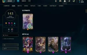 Conta com todos campeões, 143 habilitadas + 113 fragmentos