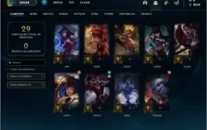 Conta unranked lv 22 com 9 champs, 4 skins e 6 fragmentos