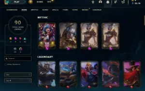 Unranked com 90 Champs e 90 Skins + 2 Raras + Icones Raros