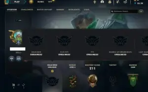 Unranked com 90 Champs e 90 Skins + 2 Raras + Icones Raros