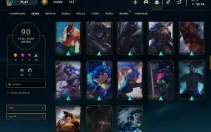 Unranked com 90 Champs e 90 Skins + 2 Raras + Icones Raros
