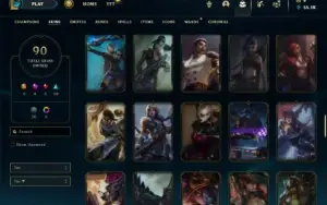 Unranked com 90 Champs e 90 Skins + 2 Raras + Icones Raros