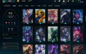 Unranked com 90 Champs e 90 Skins + 2 Raras + Icones Raros