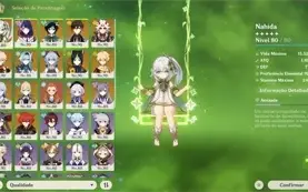 Conta genshin impact Nahida C0 e 7 armas T5 level 90