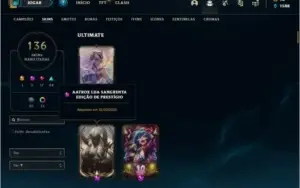 Conta platina 3 com 145 champs e 136 skins (1 Prestigio)