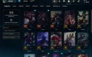 Unranked com 24 Champs e 9 Skins + 3 Vitoriosas