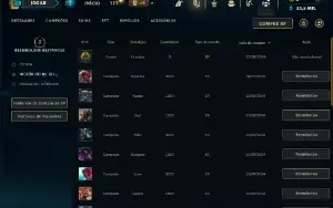 Mestre com 23 Champs e 15 Fragmentos de skins