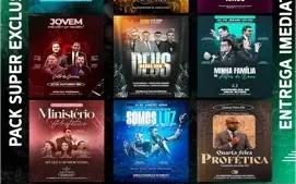 Pack Artes Flyer Culto Gospel Adoração Psd Editáveis