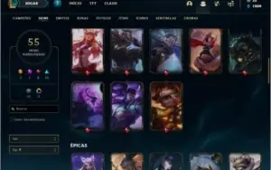Conta unranked com 55 skins e 82 champs