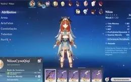 Conta Genshin Impact AR 5 com Nilou, Cyno e Qiqi