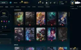 conta lvl 218, 96 skins, 10 lendarias, elo passado esmeralda