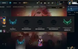 conta lvl 218, 96 skins, 10 lendarias, elo passado esmeralda