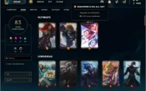 Conta bronze 1 com 69 champs e 83 skins ( 3 ultimates )