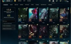 Conta bronze 1 com 69 champs e 83 skins ( 3 ultimates )