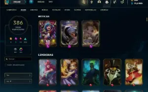 Conta bronze 1 com TODOS os champs e 386 Skins ( Nivel 852 )