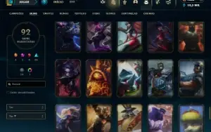 Unranked com 100 Champs e 92 Skins + 1800 RP