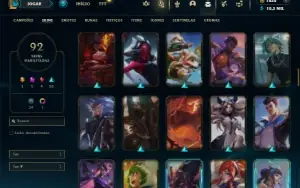 Unranked com 100 Champs e 92 Skins + 1800 RP