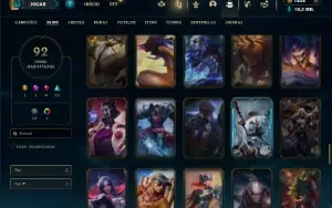 Unranked com 100 Champs e 92 Skins + 1800 RP