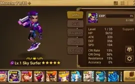 Reroll Summoners War lvl10 com Sky Surfer Dark - Jackson