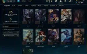 Mestre com 26 Champs e 1 Skin + 8 Fragmentos