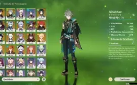 Conta Genshin Ar 56 16* Personagens 5 Estrelas E 8* Amas T5