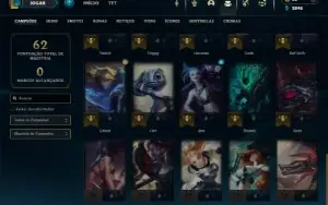 Platina 4 com 35 Champs e 14 Skins + 1 Fragmento