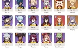 Childe C6, Hutao C3, Raiden C2, Kazuha muitas armas 5* e +