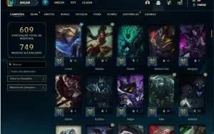 Conta platina 1 com TODOS os champ e 426 Skins + 4 Prestigio