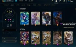 Conta platina 1 com TODOS os champ e 426 Skins + 4 Prestigio