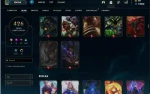 Conta platina 1 com TODOS os champ e 426 Skins + 4 Prestigio