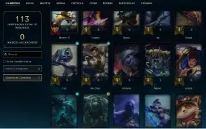 Ouro 4 com 40 Champs e 8 Skins