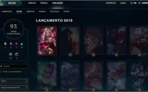 Cont LOL todos champ 93 skins unranked temp atual, bord ouro