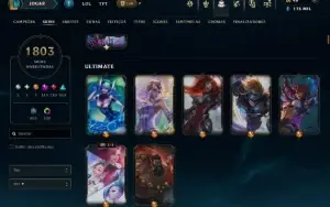 Continha de lol com 1808 skins várias raras todas pax