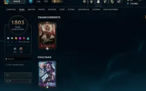 Continha de lol com 1808 skins várias raras todas pax