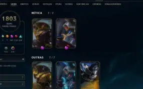 Continha de lol com 1808 skins várias raras todas pax