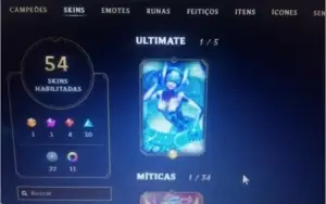 Conta de LOL Diamante 54 Skins e 3k de RP