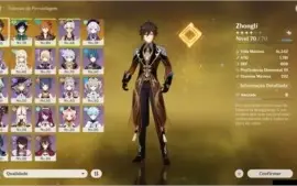 Zhongli, Venti, Childe, Qiqi e Keqing com Arco do Passe
