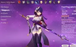 Conta Raiden Shogun + BIS + Yoimiya+ Chevreuse C6 Sara C6