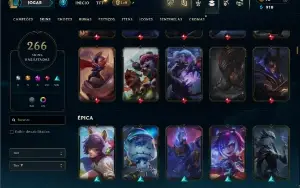 Unranked com TODOS os champs e 266 Skins ( MID / JG / TOP )