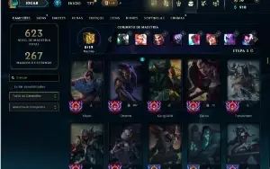 Unranked com TODOS os champs e 266 Skins ( MID / JG / TOP )