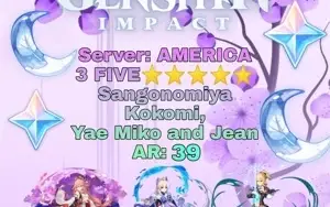 Genshin impact Account: AR: 39  Yae Miko, Kokomi, Jean