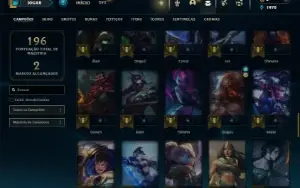 Platina 1 com 85 Champs e 27 Skins + 2 Prestigios da Ahri